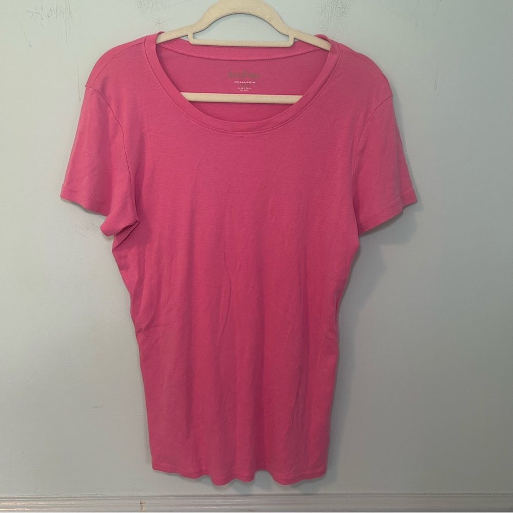 Lilly Pulitzer 100% Pima Cotton Pink Scoop Neck Short Sleeve T-Shirt Size XL